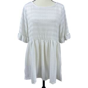 Orange Farm Boutique Sz M White Textured Gauzy Lagen Look Ruffle Sleeve Tunic